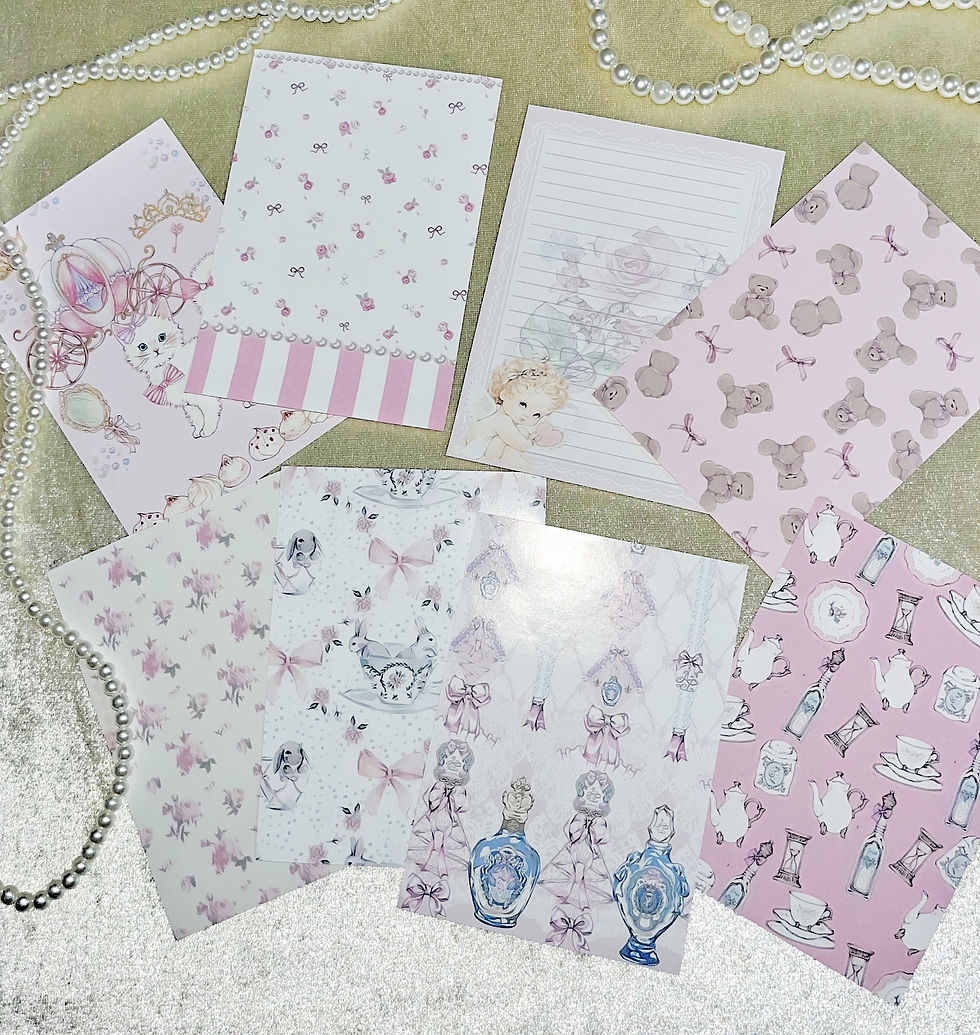 Küçük resim: coquette 8'li desenli kağıt seti (stickerlı)