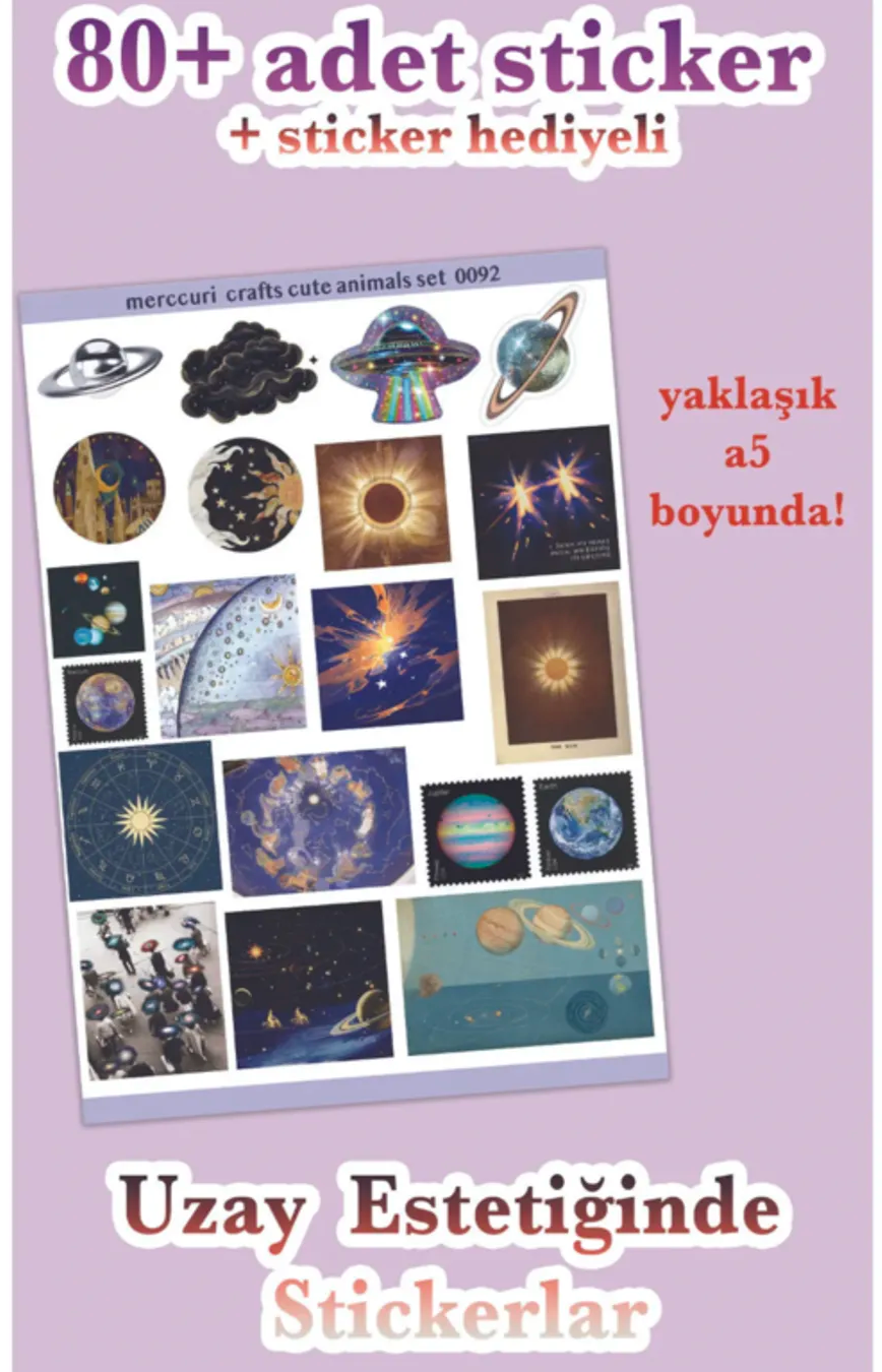 Küçük resim: 4'lü Sticker (80+ Adet) Uzay Space Estetik Sticker Seti - Etiket Planner Ajanda