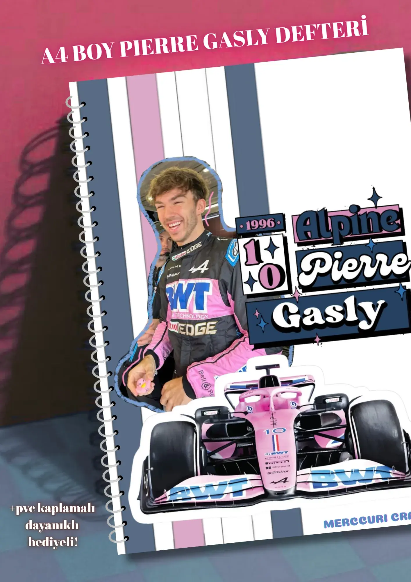 Pierre Gasly A4 Spiralli Okul Defteri 50 yaprak  - PVC kaplama