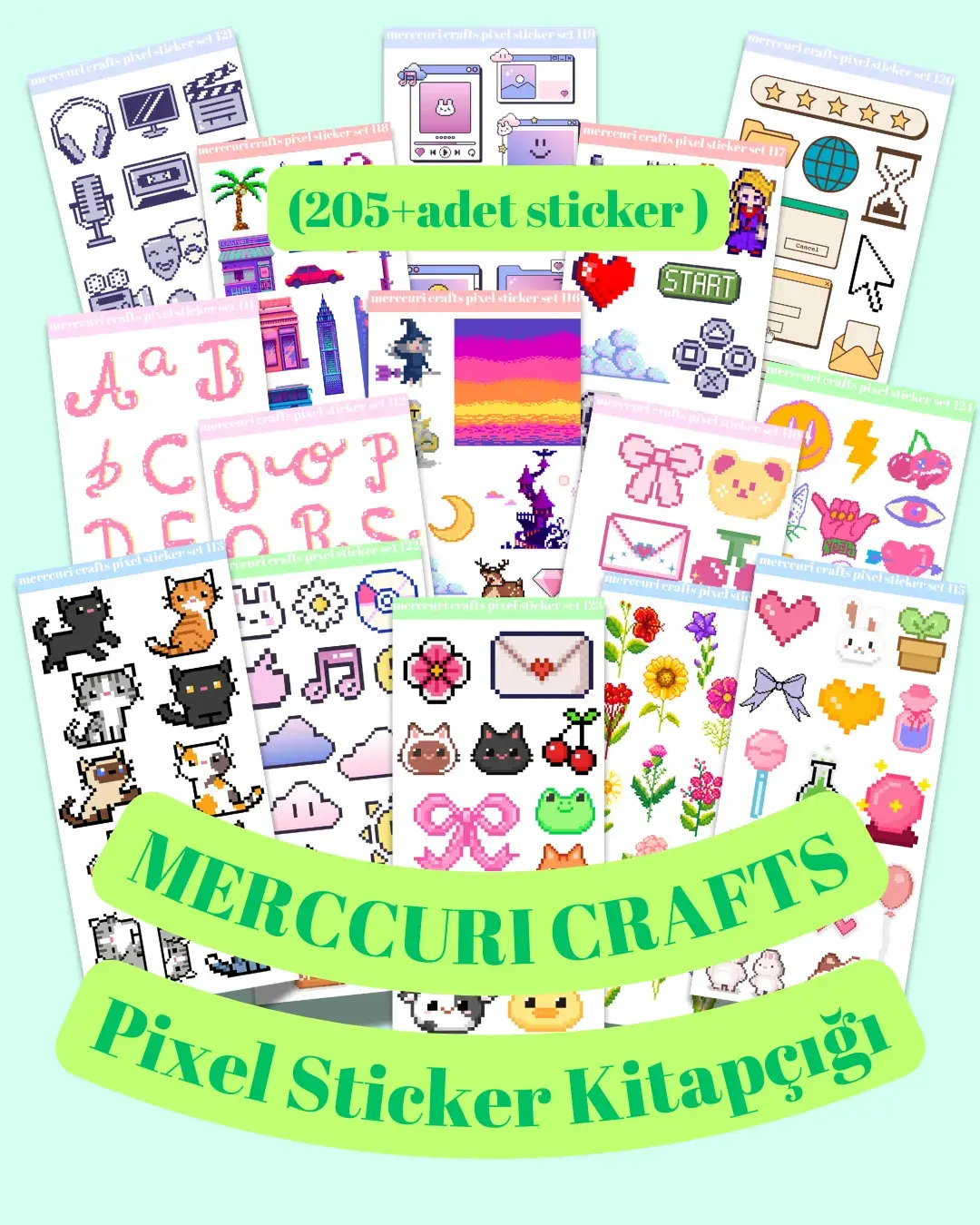 Pixel Sticker Set - 205+ Adet Çıkartma - Scrapbook, Ajanda