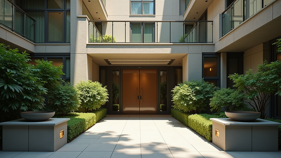Eye-level view of a well-maintained condominium entrance