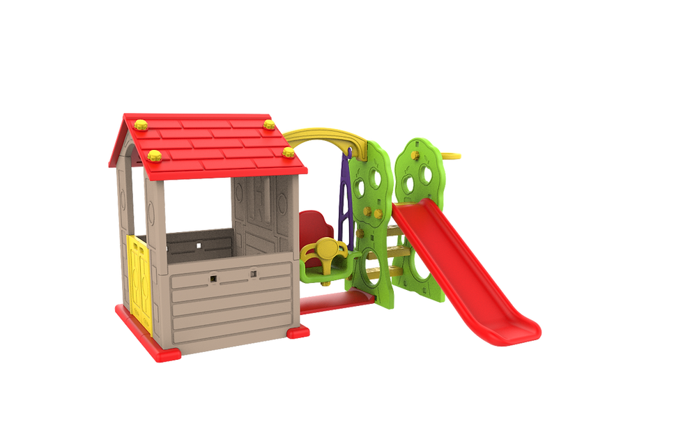 Thumbnail: Tomo Swing House w/ Slide & Basketball 12m+, Multicolored