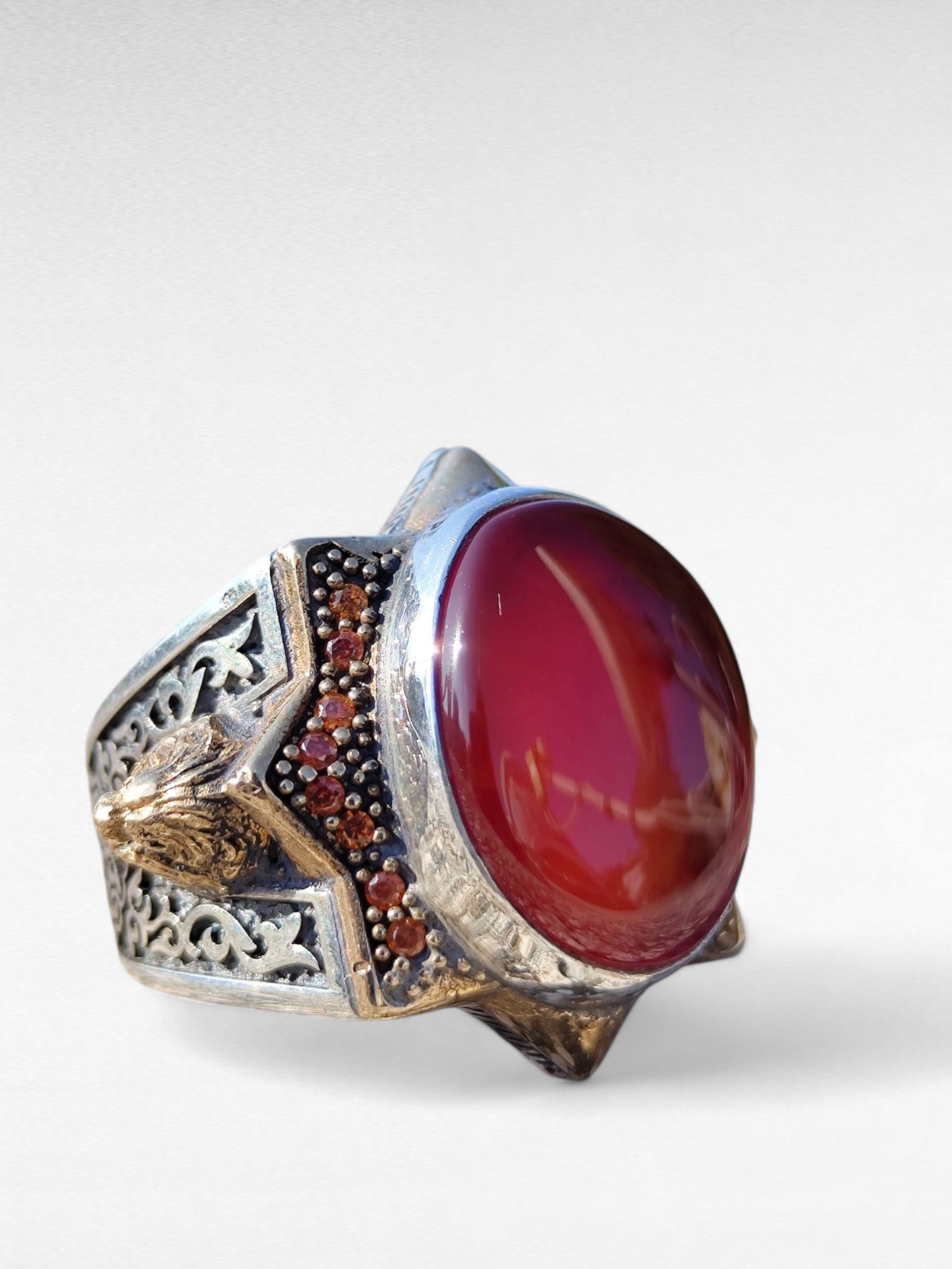 Silver Ring Red Yemeni Agate