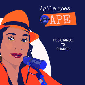  a female presenter holdig a mic with the title resistance to change by agile goes ape 
