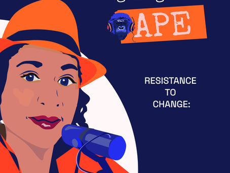 a female presenter holdig a mic with the title resistance to change by agile goes ape