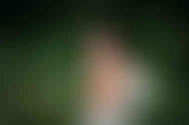 high school senior girl crouching in a patch of ferns smiling