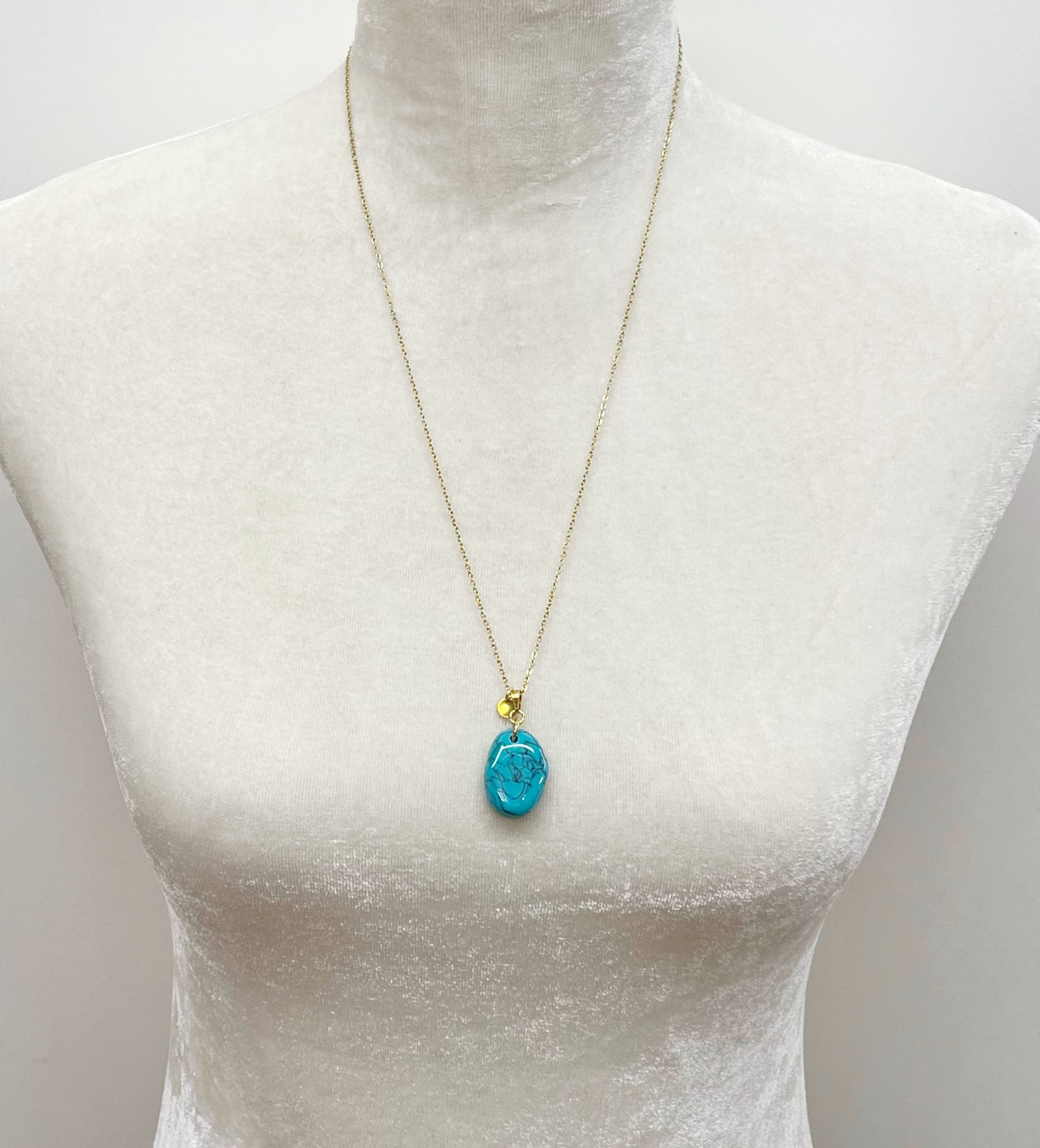 Necklace - Large Turquoise Pendant, Thin Chain