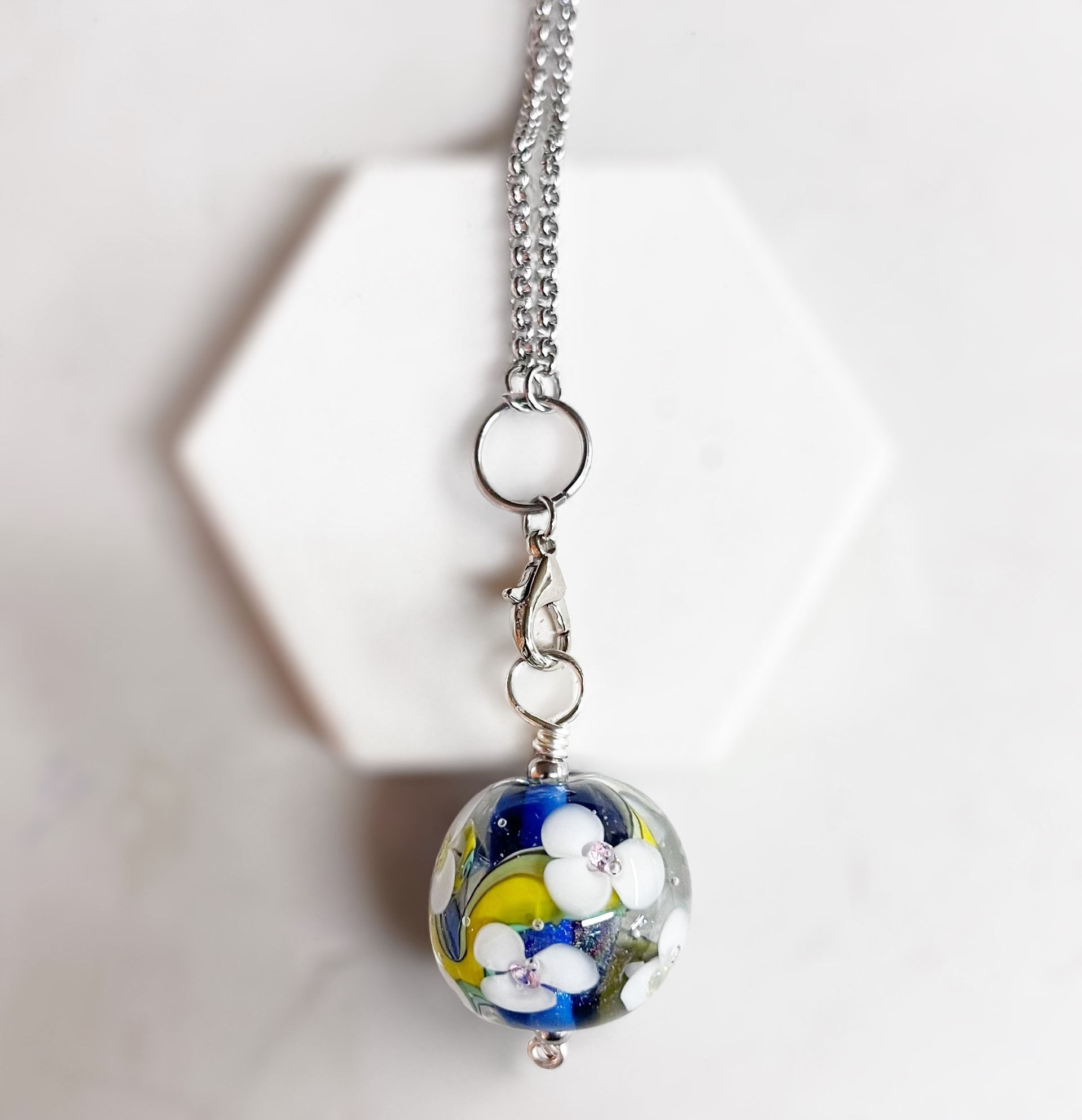 Encased Flower Pendant - Blue & Yellow