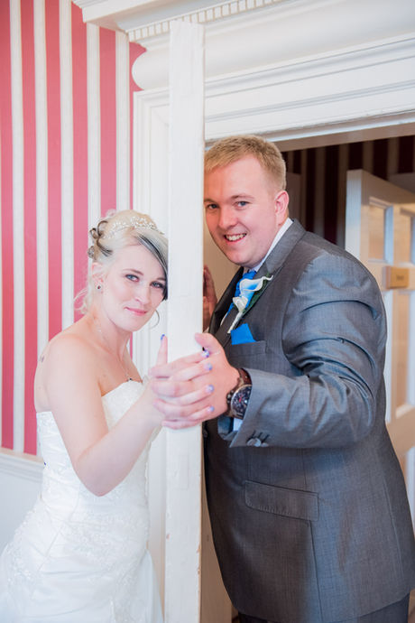 Bride and groom first look moment at Bournemouth wedding venue