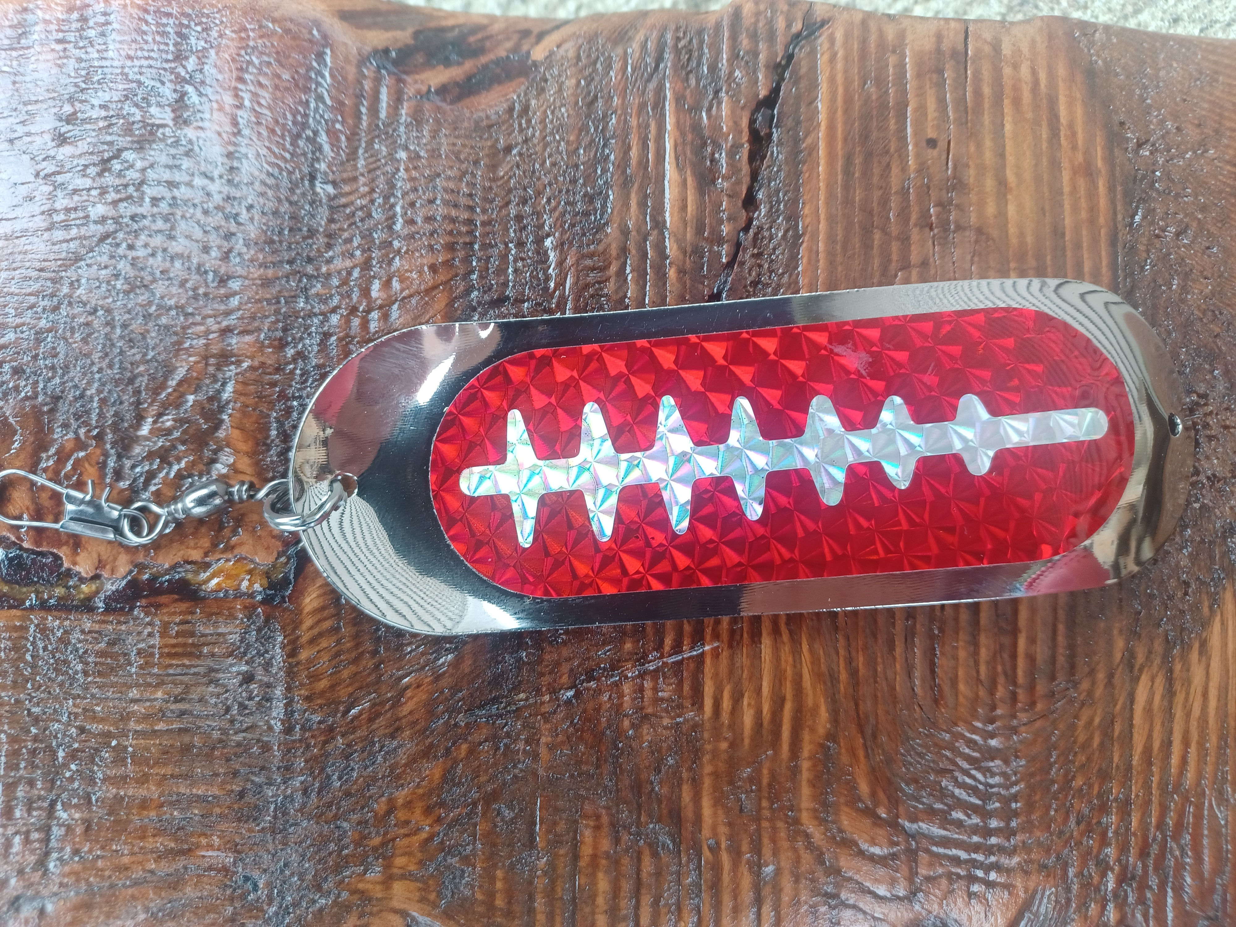 Skateboard Dodger  Red HoloViz with Silverscale Ladderback 