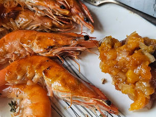 🦐 Gambas grillées & chutney de melon au piment d’Espelette