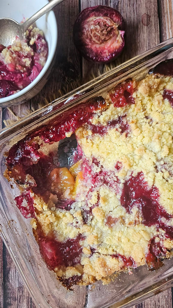 Crumble aux deux pĂȘches : pĂȘche de vigne & pĂȘche jaune đ