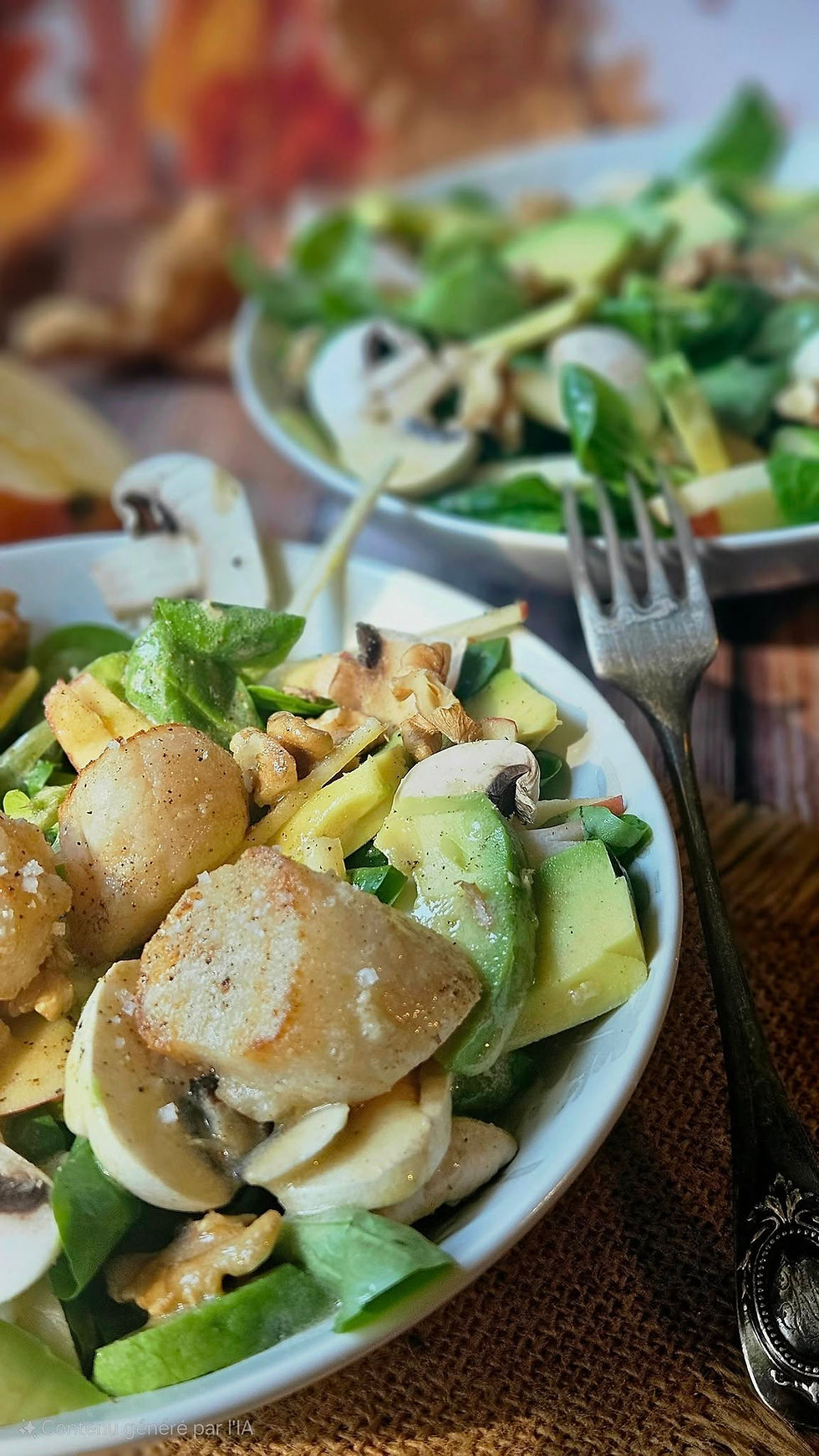 🐚 Salade gourmande aux noix de Saint-Jacques, avocat et pomme : un délice automnal