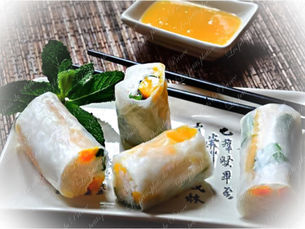Mango coconut spring rolls : Rouleaux de printemps sucrés coco, mangue et menthe