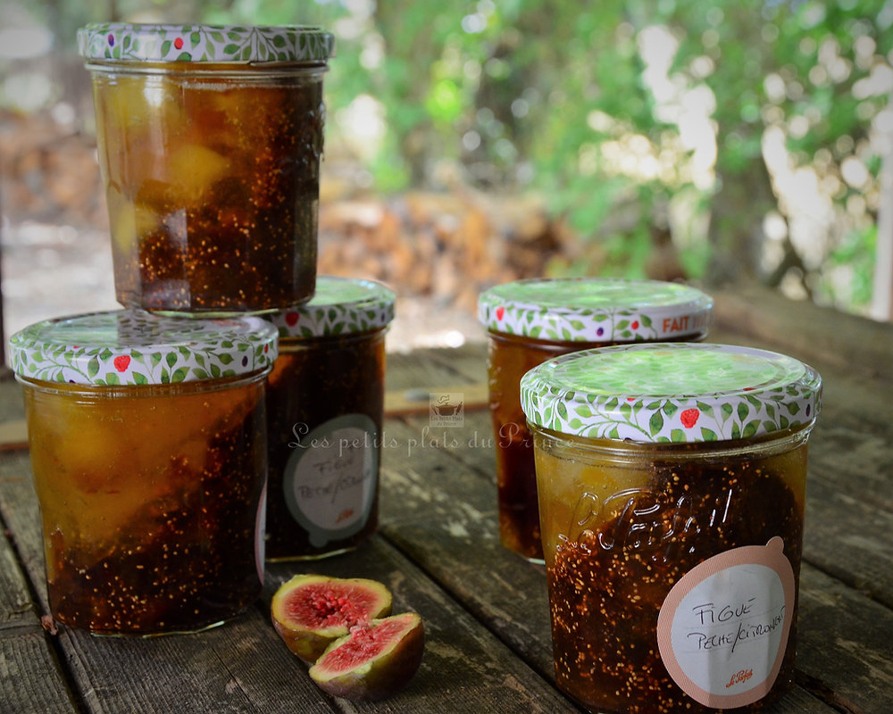 Confiture bicolore figue et pêche citron vert