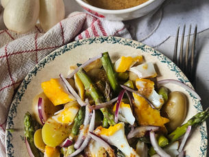 🥗 Salade tiède de rattes primeurs, asperges vertes & haddock fumé