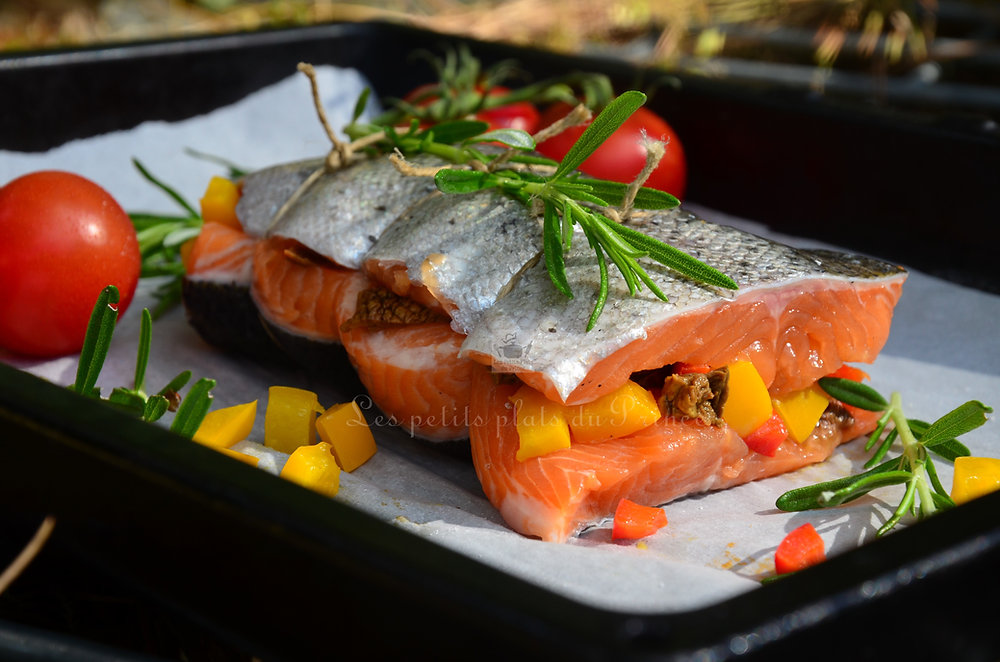 Pavé de truite, ou de saumon, farci aux 2 poivrons