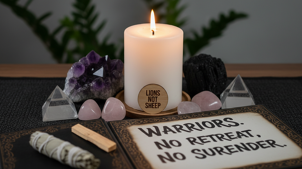 Close-up view of a candle and crystals arranged for spiritual meditation