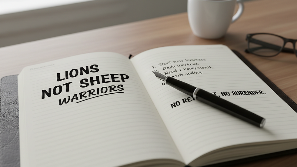 Close-up view of a notebook with personal goals and a pen