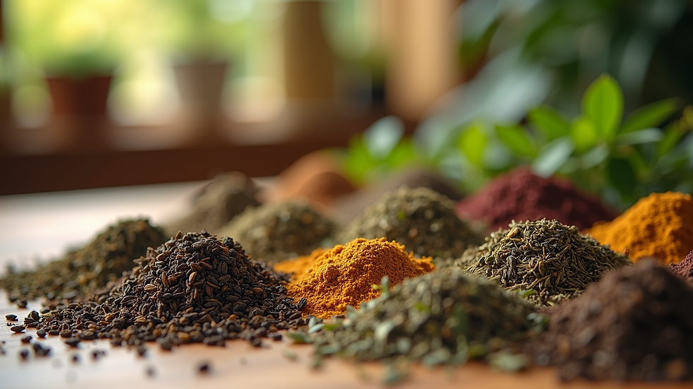 Eye-level view of a variety of herbal tea blends