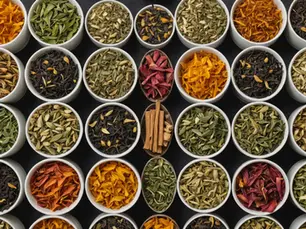 A colorful display of loose leaf herbal teas.