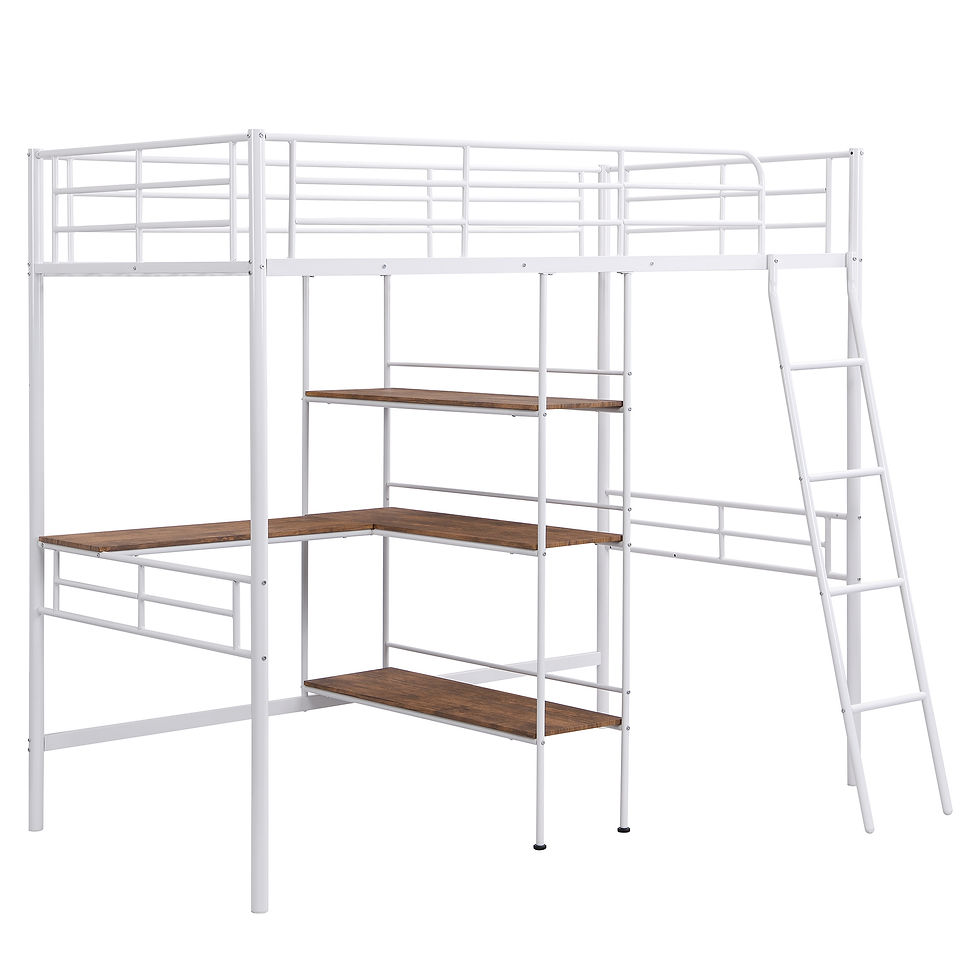 Thumbnail: Twin Size Metal Loft Bed and Built-in Desk and Shelves