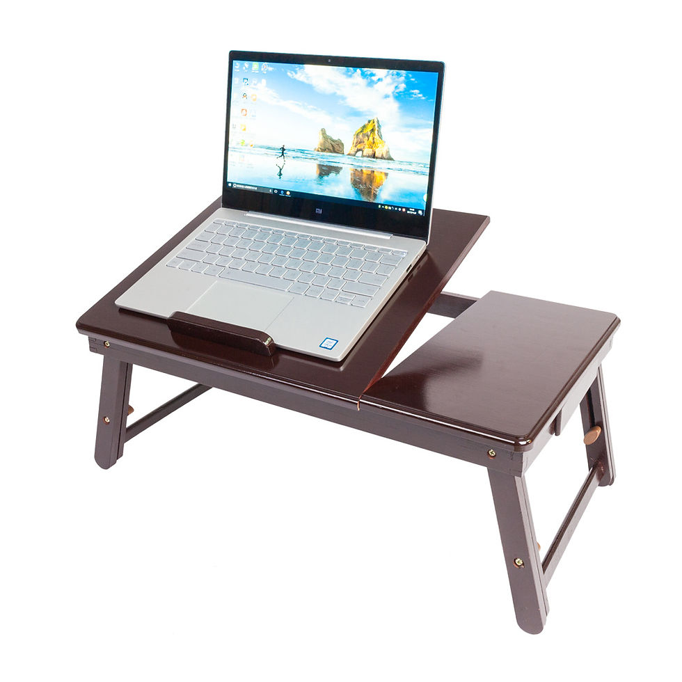 Thumbnail: Laptop Desk Table Adjustable 100% Bamboo Foldable Breakfast Serving Bed Tray w' 