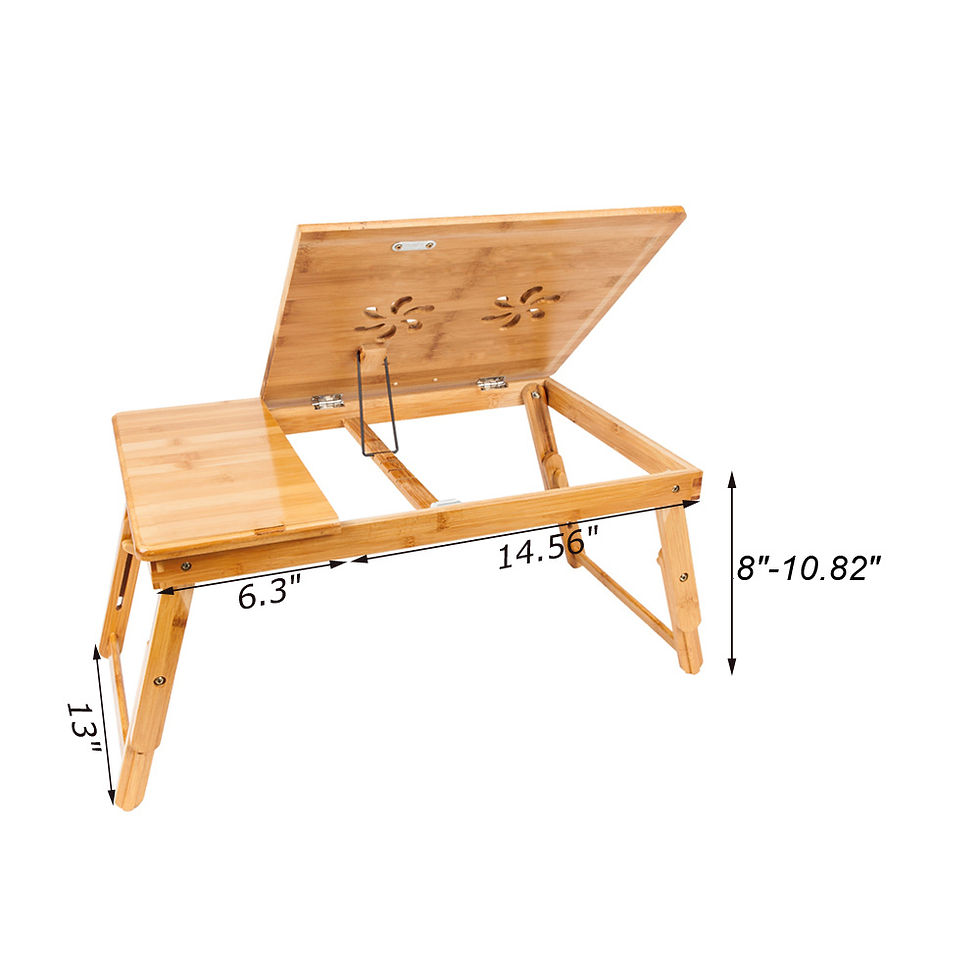 Thumbnail: Laptop Desk Table Adjustable 100% Bamboo Foldable Breakfast Serving Bed Tray w' 