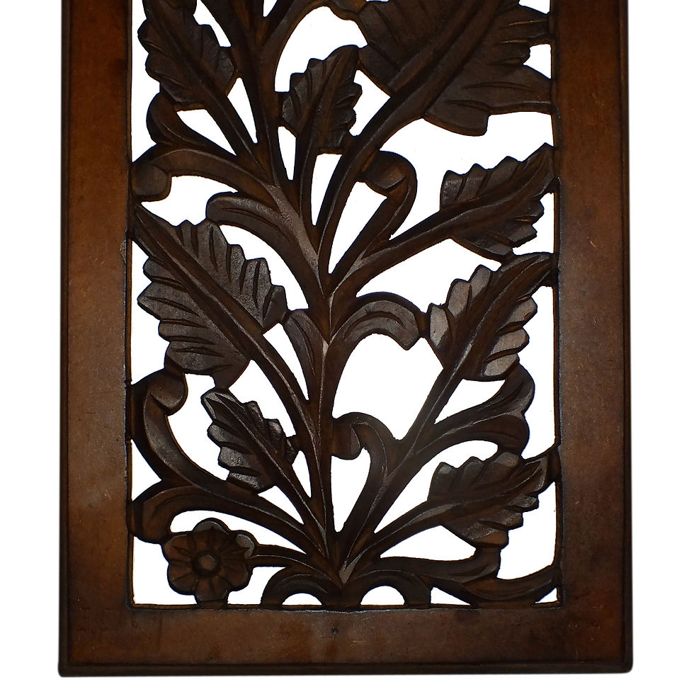 Thumbnail: Mango Wood Wall Panel Hand Crafted with Leaves and Scroll Work Motif, Brown