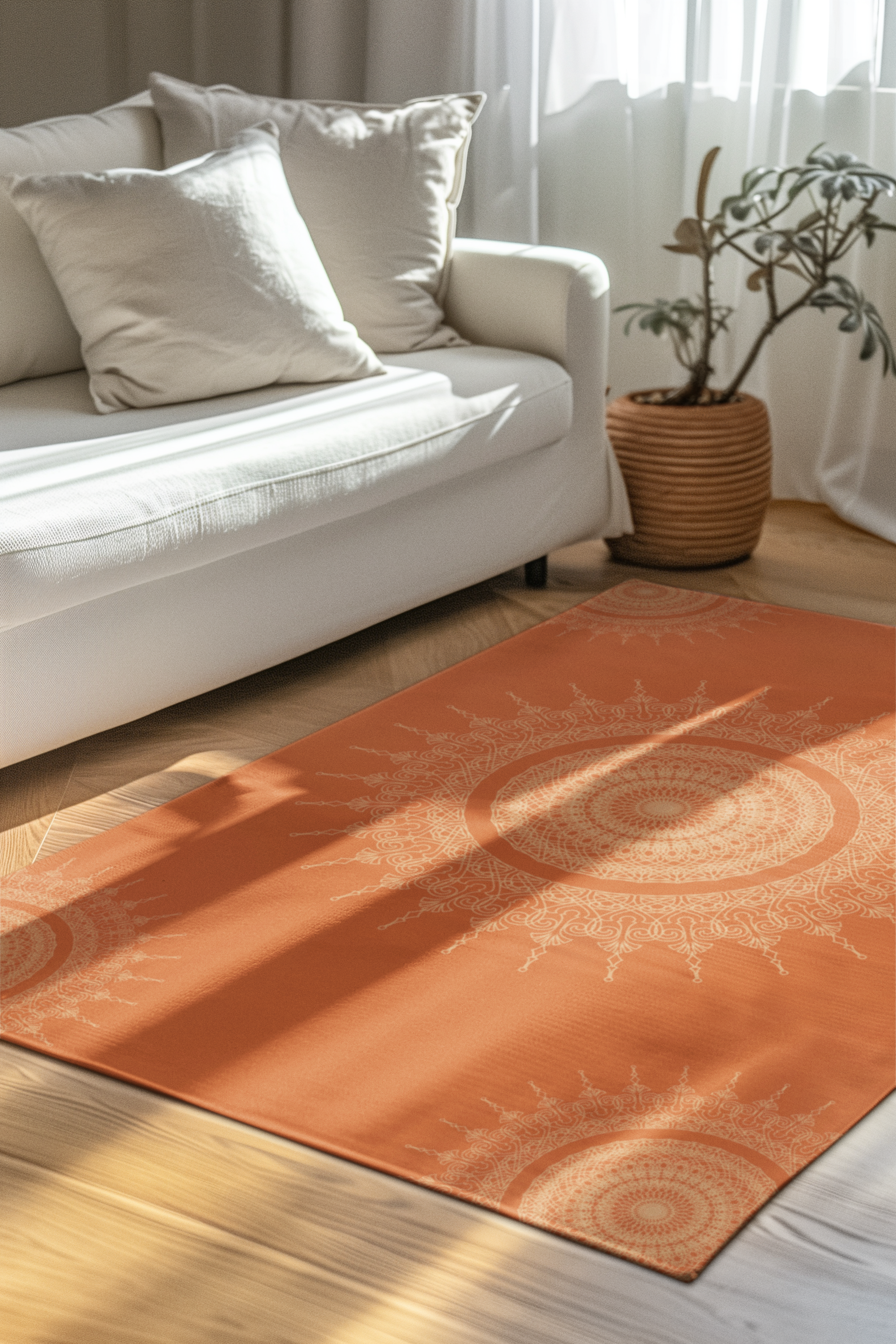 Bohemian Mandala Area Rug - Warm Orange Home Decor