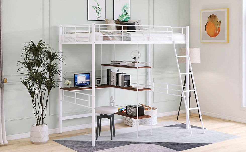 Thumbnail: Twin Size Metal Loft Bed and Built-in Desk and Shelves