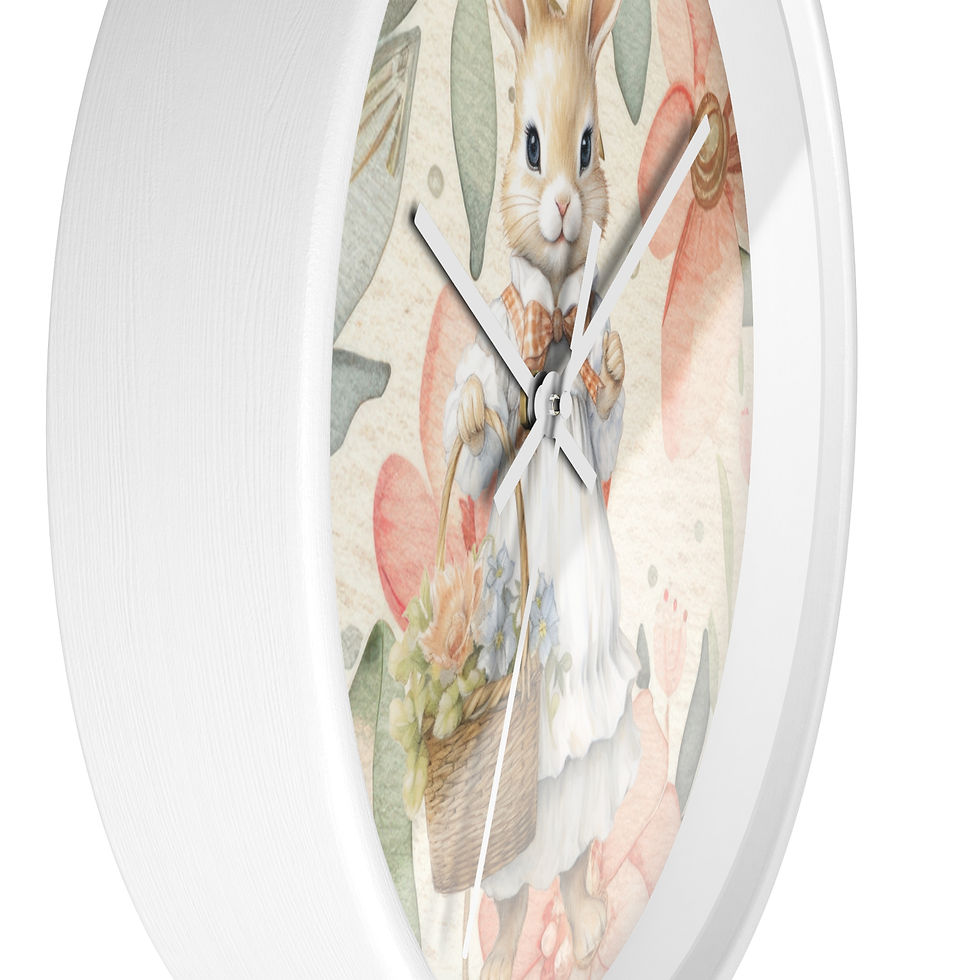 Thumbnail: Vintage Bunny with A Basket  Infant| Child Bedroom Wall Clock | Easter Clock
