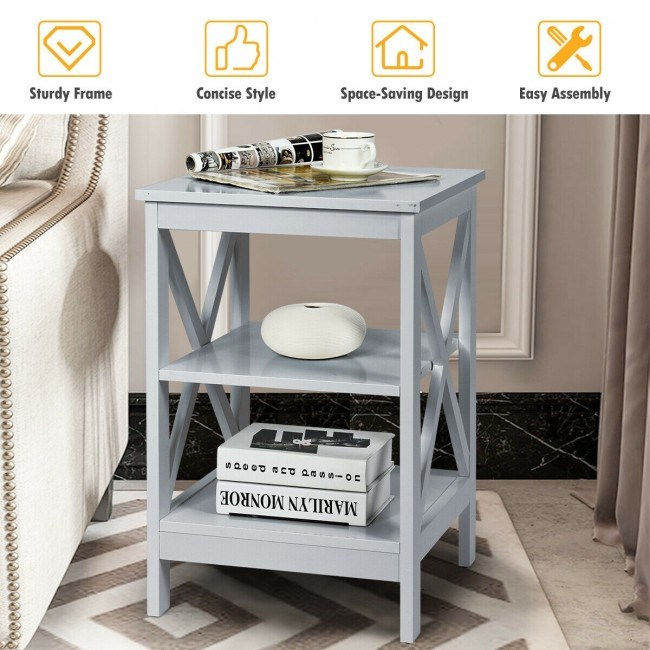 Thumbnail: 3-Tier Nightstand End Table with X Design Storage