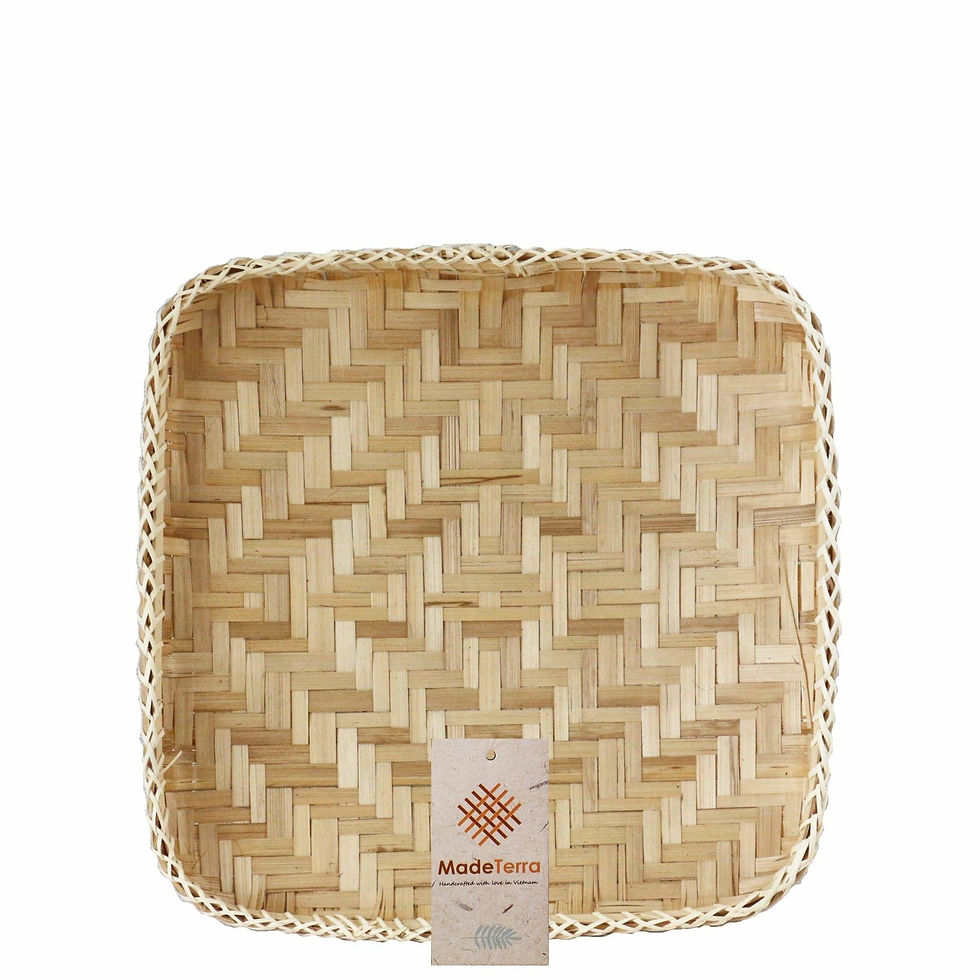 Thumbnail: Square Bamboo Woven Basket Tray, Rustic Decorative Wooden Serving Tray for Break