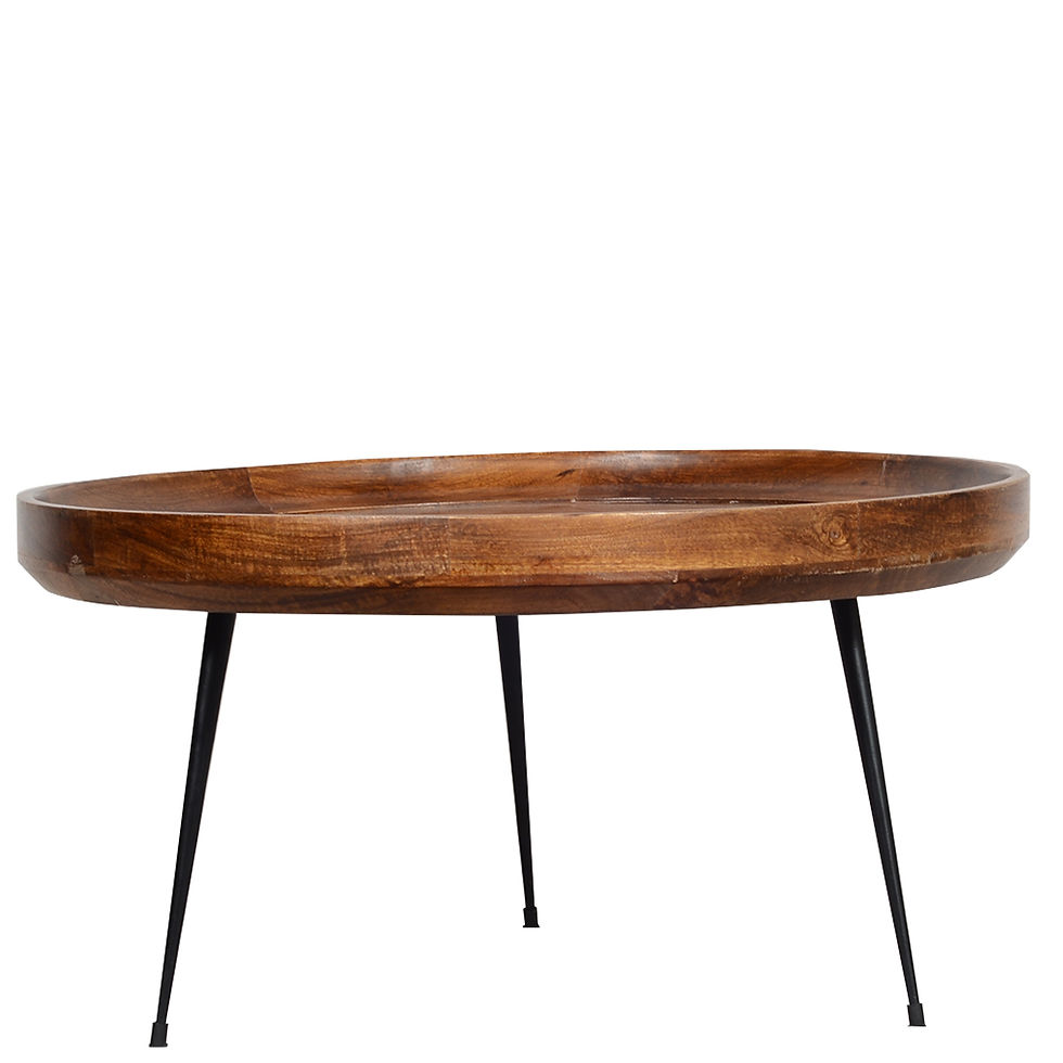 Thumbnail: Round Mango Wood Coffee Table With Splayed Metal Legs, Brown and Black