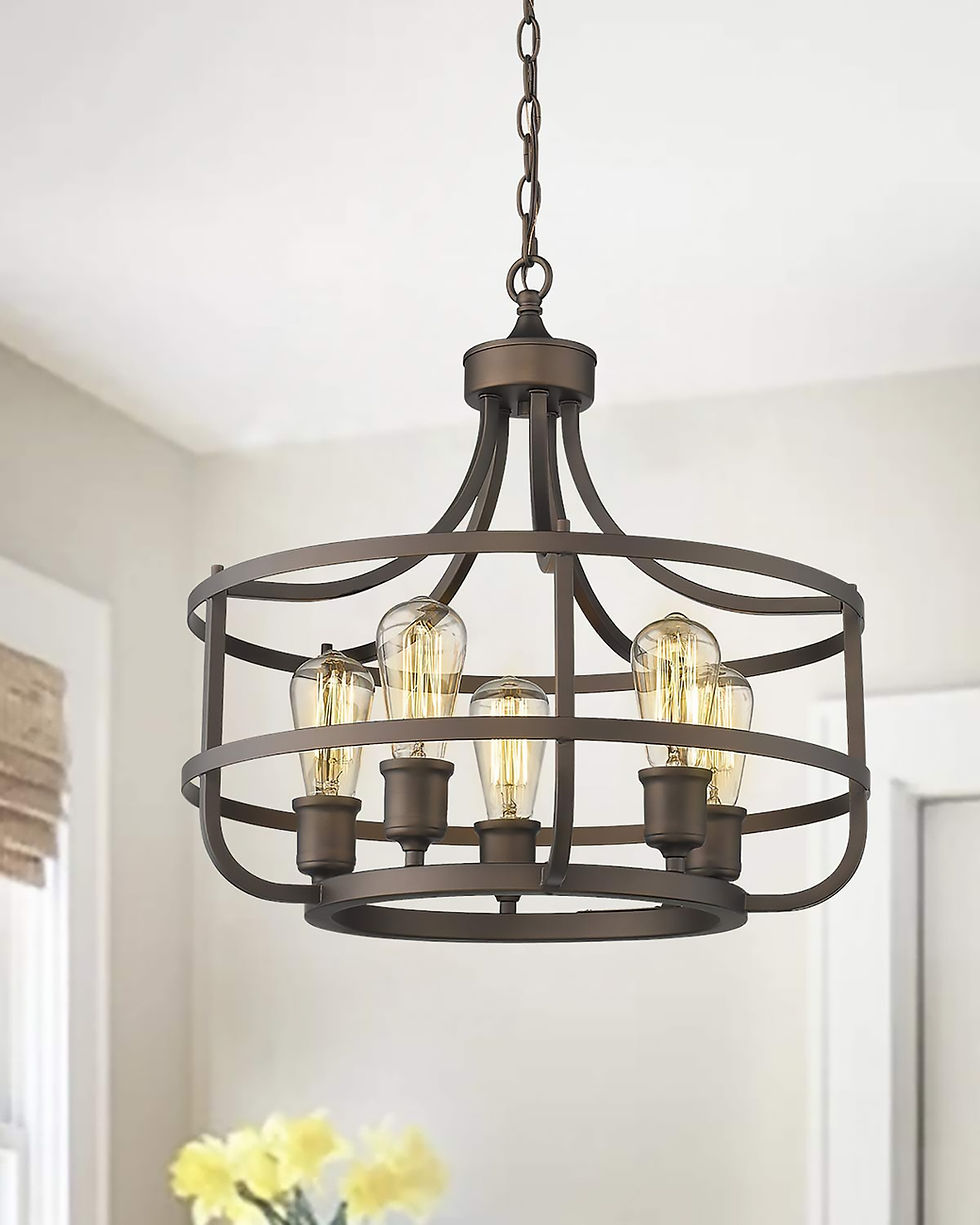 Thumbnail: 5 Lights Farmhouse Round Chandelier, 19.6inches Rustic Kitchen Island Dining Roo