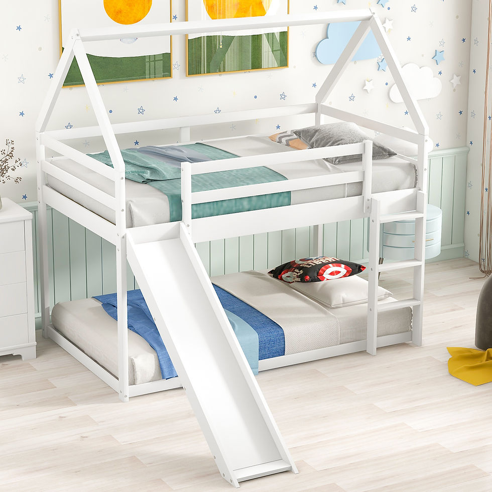 Thumbnail: Twin Size Bunk House Bed with Convertible Slide and Ladder
