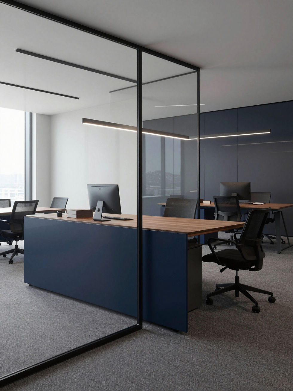 Modern office workstations at Next Level Academy.