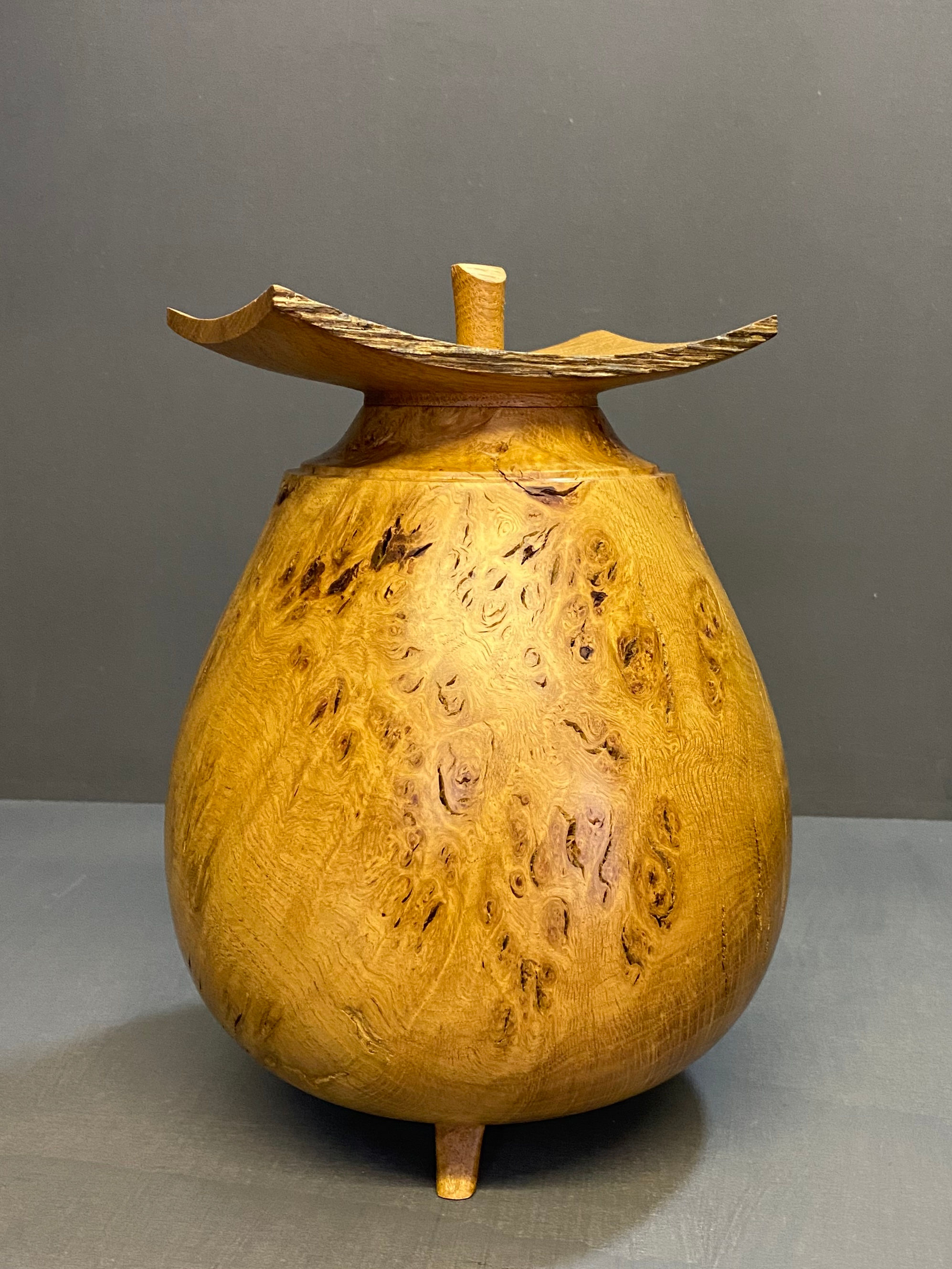 Burr oak lidded vessel