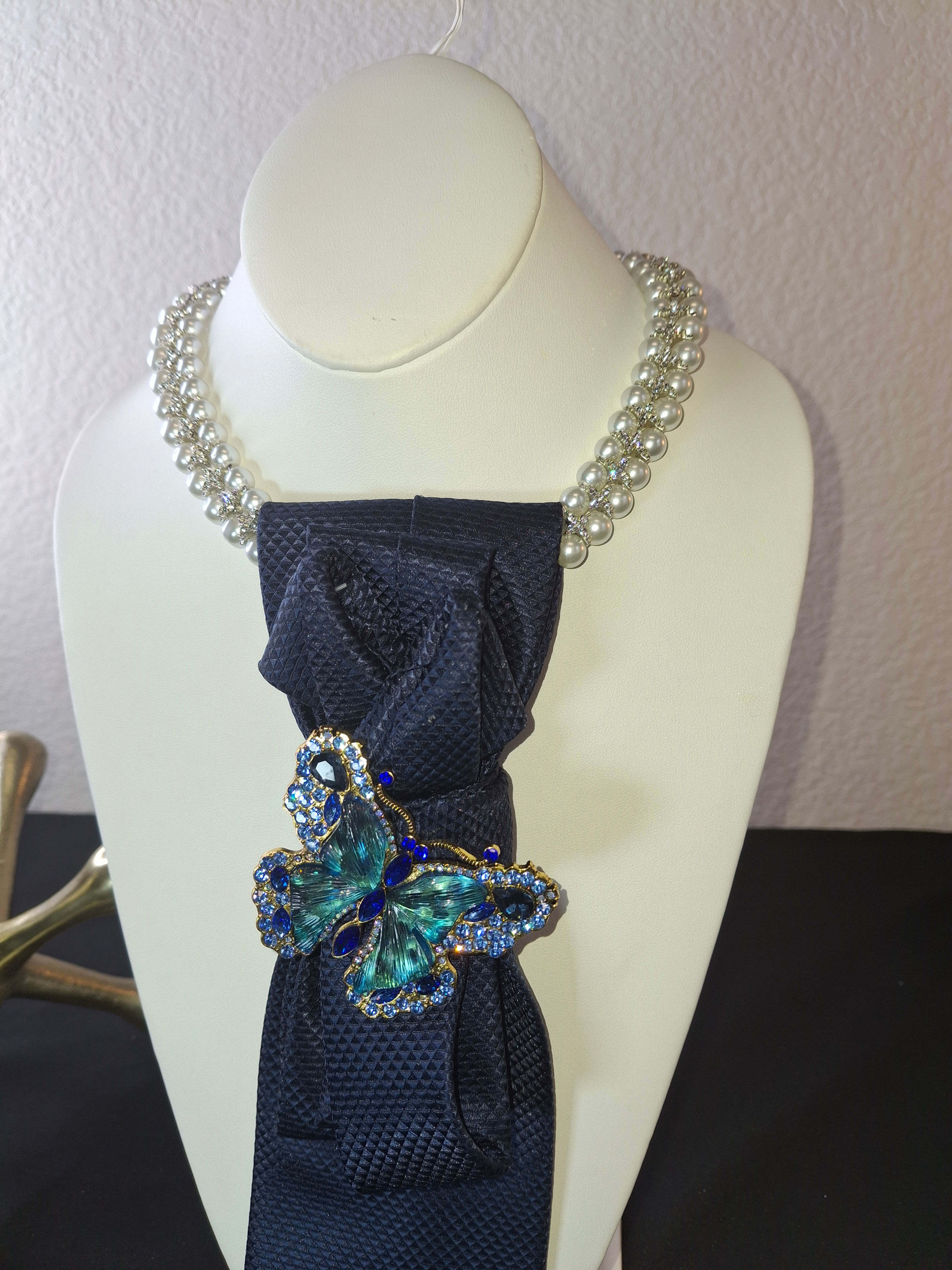 The Navy Crystal Butterfly Dress Tie