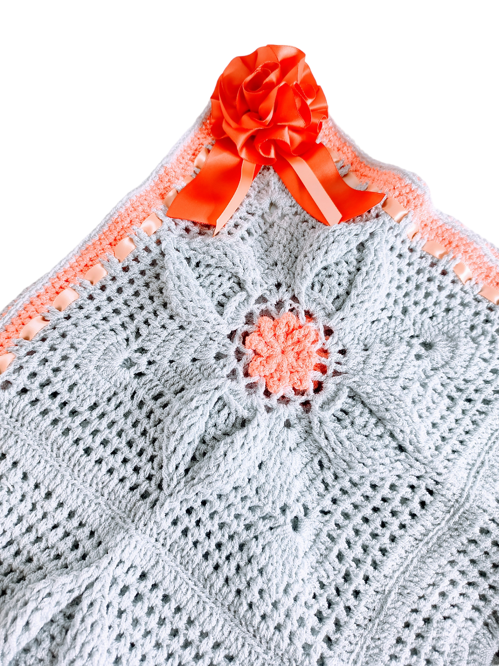 Thumbnail: Baby Girl Star Flower Crochet Blanket - Peach Orange & Gray