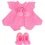 Thumbnail: Baby Girl Knitted Vintage Ripple Sweater - Poncho Style & Shoes Set - Pink