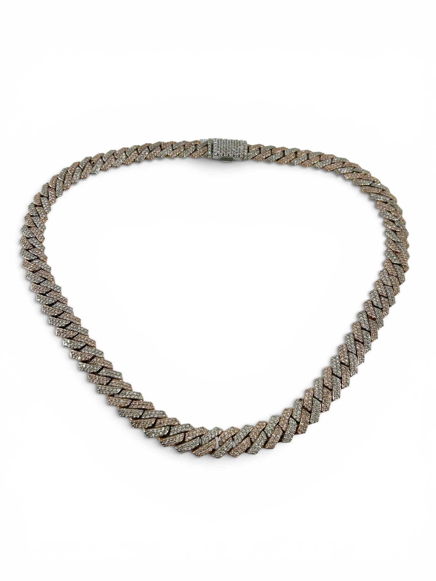 10Ct Rose and White Gold Diamond Cubin Link Chain