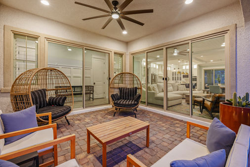 Luxury home backyard in the evening