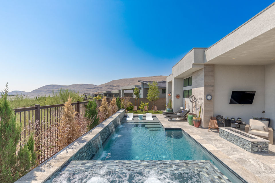 Pool in backyard of luxury home 