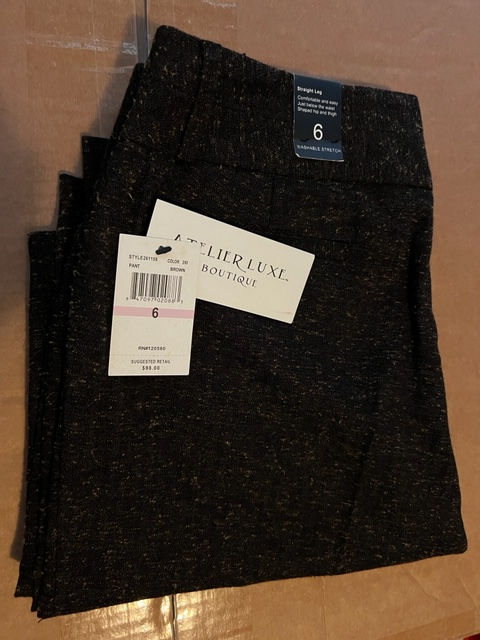 Women Pants - ATELIER LUXE BOUTIQUE - Straight Leg - Size: 6 - Color: Dark Brown