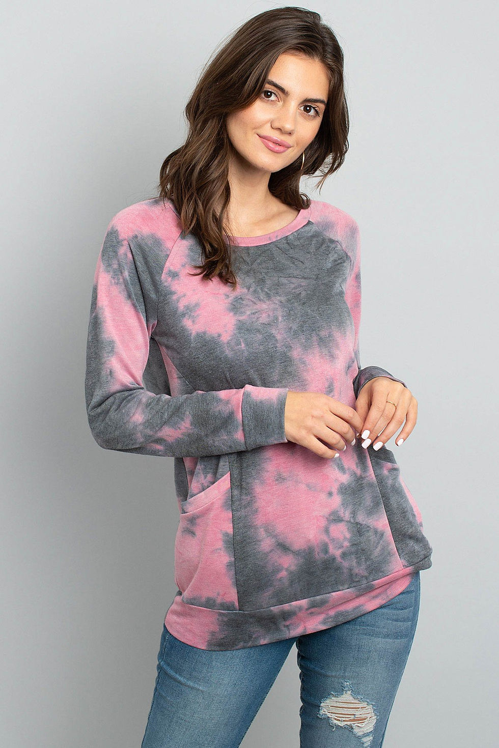 Thumbnail: Tie Dye Long Sleeve Top With Kangaroo Pocket
