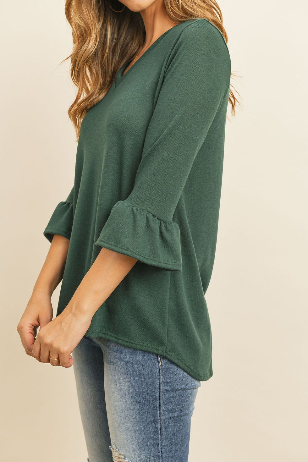 Thumbnail: Solid Bell Sleeve V-Neck Top
