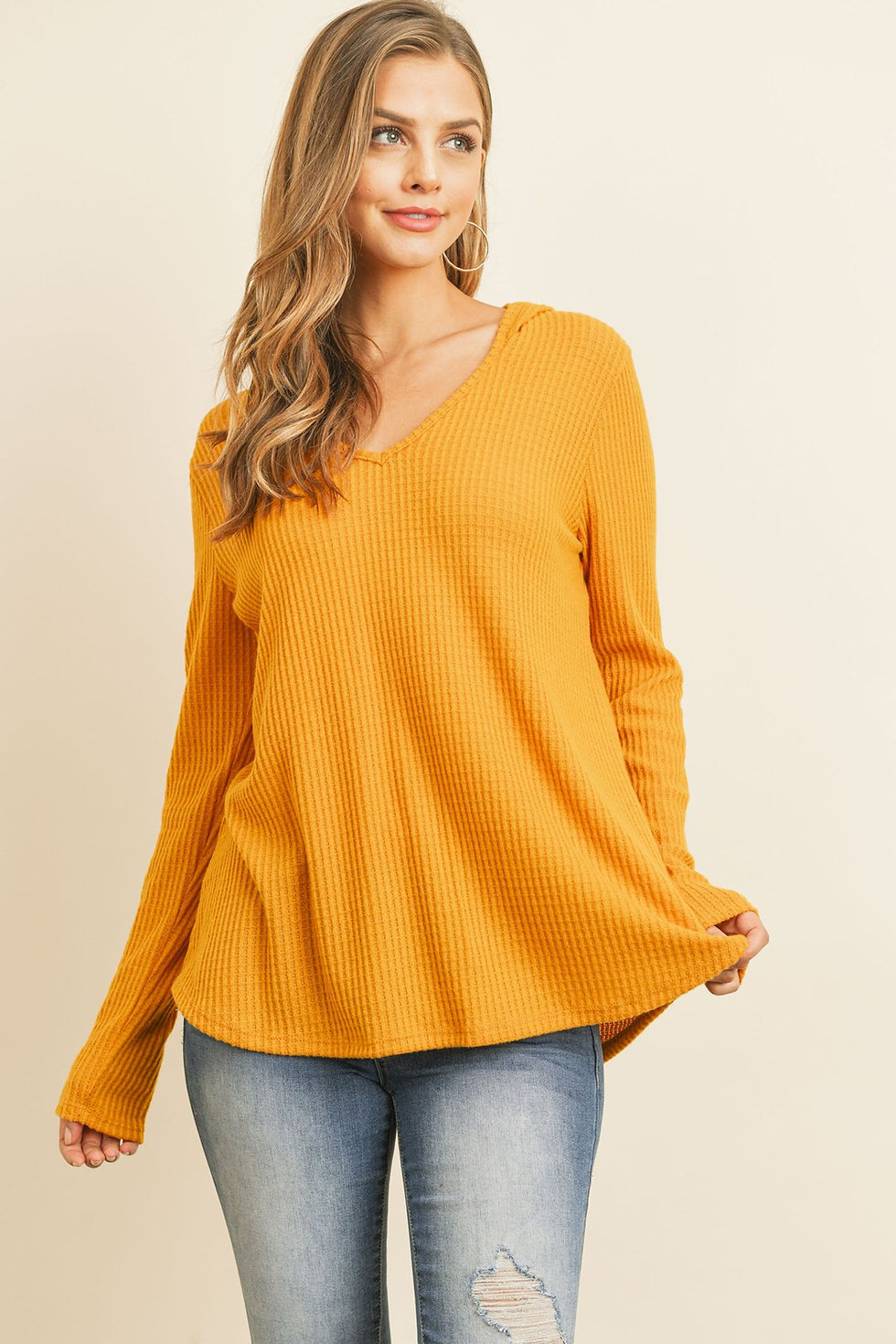 Thumbnail: V-Neck Long Sleeved Waffle Top