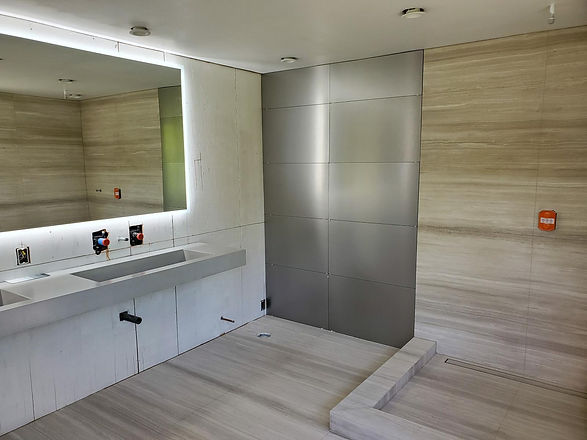 Modern Master Bathroom - 13 slabs limest
